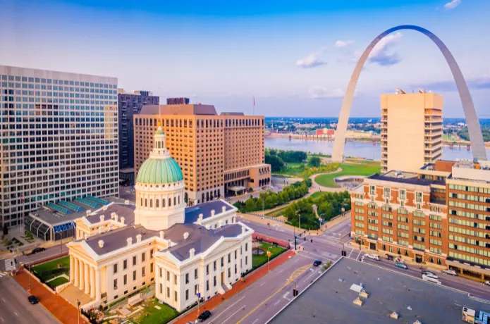 St. Louis skyline with the Gateway Arch and Old Courthouse